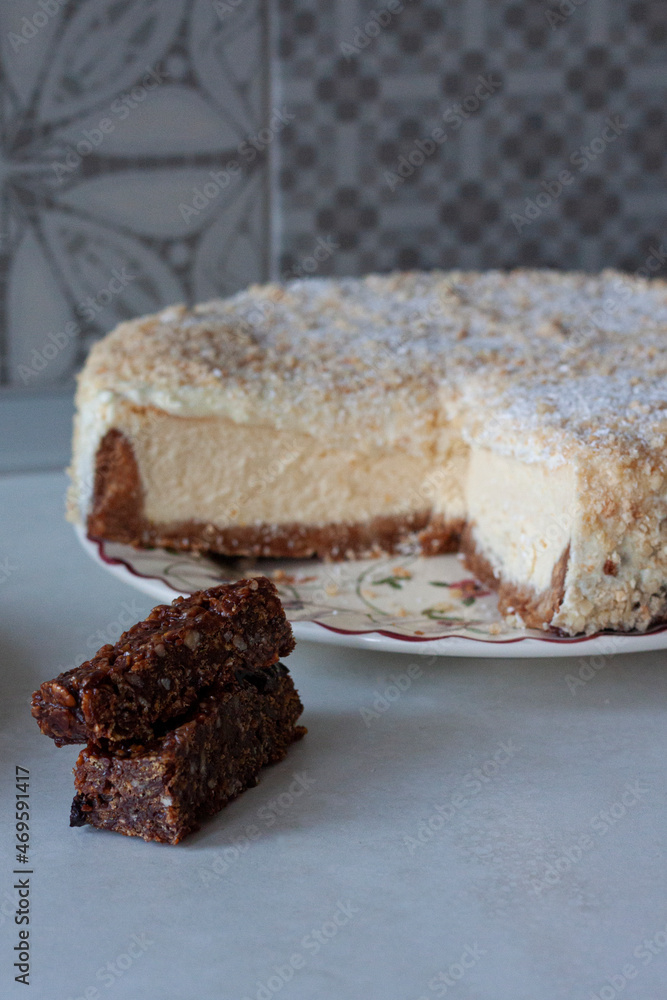 Coconut cheesecake and chocolate bars Coconut cheesecake and chocolate bars