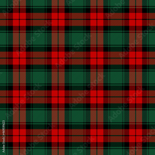 Christmas and new year tartan plaid. Scottish pattern in red, black and green cage. Scottish cage. Traditional Scottish checkered background. Seamless fabric texture. Vector illustration