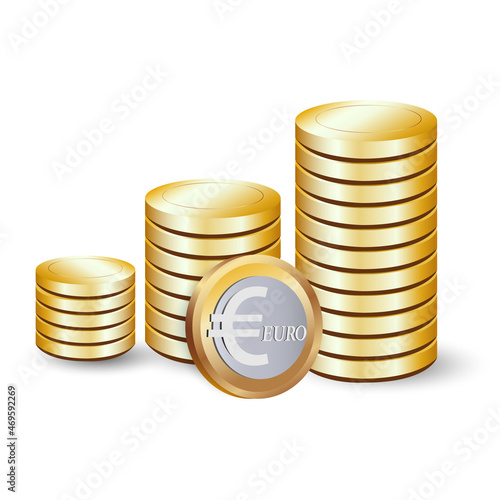 Gold euro coins. 3 d vector icon on white background.