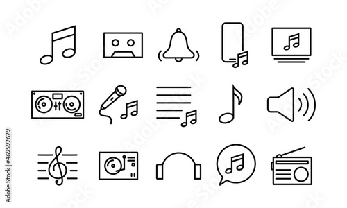 set of music icon tools and navigation. editable stroke icon for UI of websites and applications. flat line navigation collection for music player interface design.
