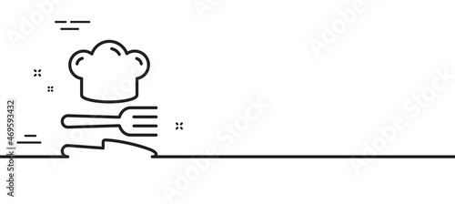 Food line icon. Cooking chef sign. Fork, knife symbol. Minimal line illustration background. Food line icon pattern banner. White web template concept. Vector
