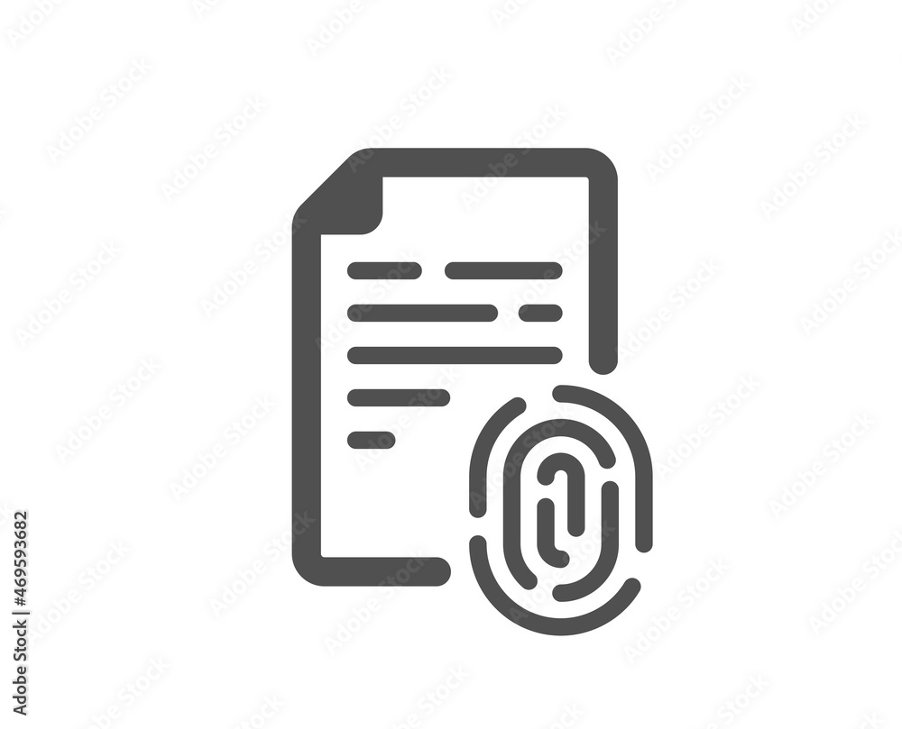 Fingerprint document icon. Finger print scan sign. Biometric identity symbol. Classic flat style. Quality design element. Simple fingerprint icon. Vector Fingerprint document icon. Finger print scan sign. Biometric identity symbol. Classic flat style. Quality design element. Simple fingerprint icon. Vector