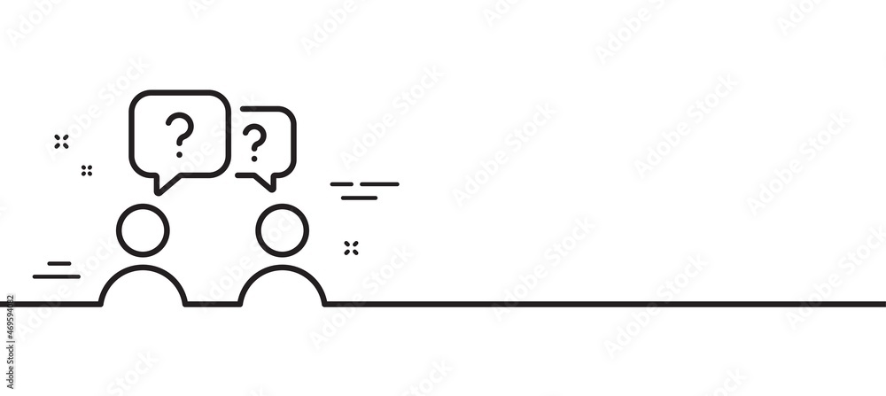 Teamwork questions line icon. Ask help sign. Support problem symbol. Minimal line illustration background. Teamwork questions line icon pattern banner. White web template concept. Vector Teamwork questions line icon. Ask help sign. Support problem symbol. Minimal line illustration background. Teamwork questions line icon pattern banner. White web template concept. Vector