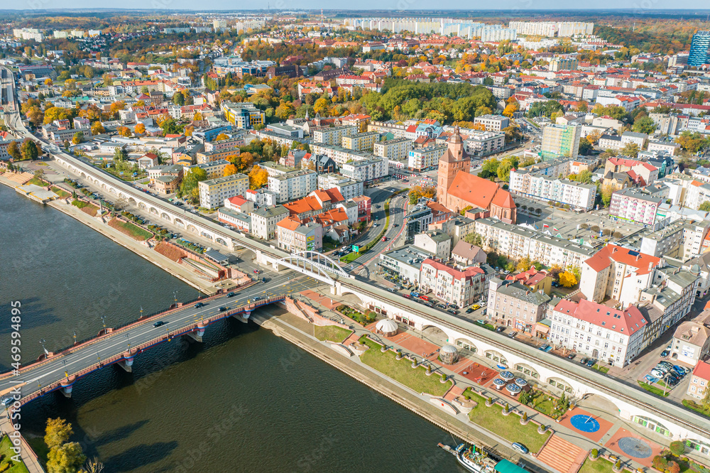 Aerial view of center of the Gorzow Wielkopolski city, Poland - obrazy, fototapety, plakaty 