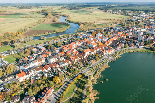 Aerial view of center of the Miedzychod city, Poland