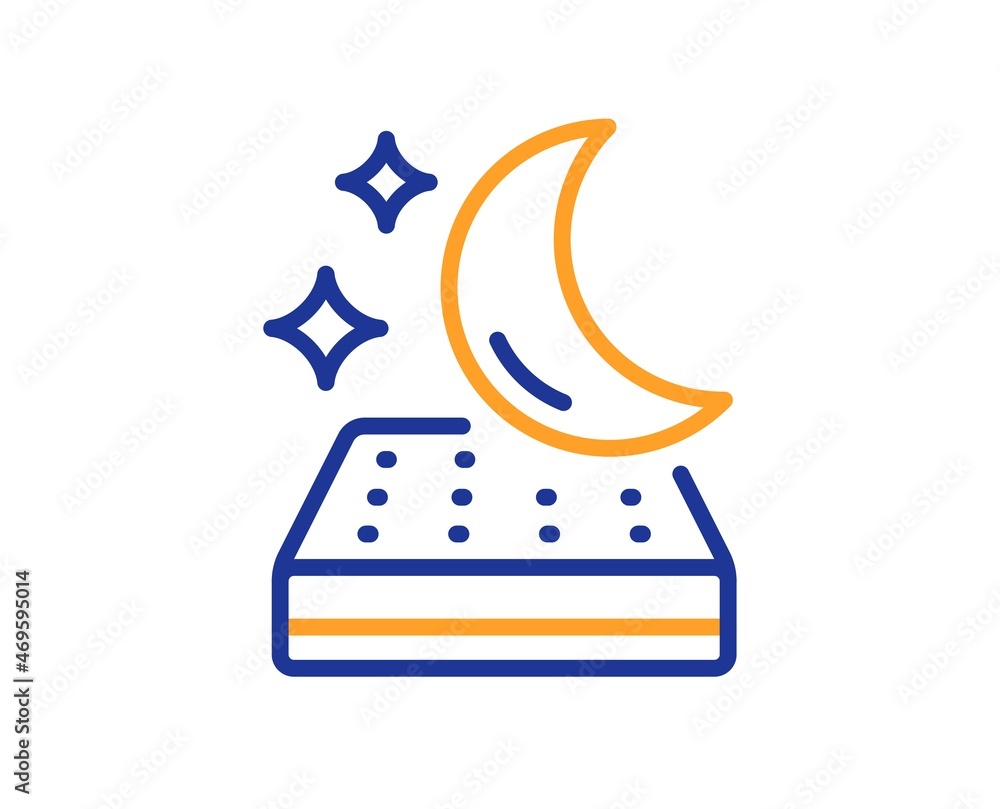 Mattress line icon. Night sleep bed rest sign. Moon symbol. Colorful thin line outline concept. Linear style mattress icon. Editable stroke. Vector Mattress line icon. Night sleep bed rest sign. Moon symbol. Colorful thin line outline concept. Linear style mattress icon. Editable stroke. Vector