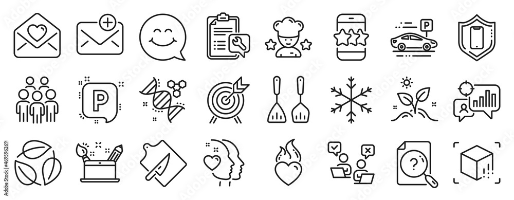 Set of Business icons, such as Love letter, Parking, Grow plant icons. Search document, Snowflake, Group people signs. Best chef, Star, Online voting. Cutting board, Chemistry dna, Spanner. Vector Set of Business icons, such as Love letter, Parking, Grow plant icons. Search document, Snowflake, Group people signs. Best chef, Star, Online voting. Cutting board, Chemistry dna, Spanner. Vector
