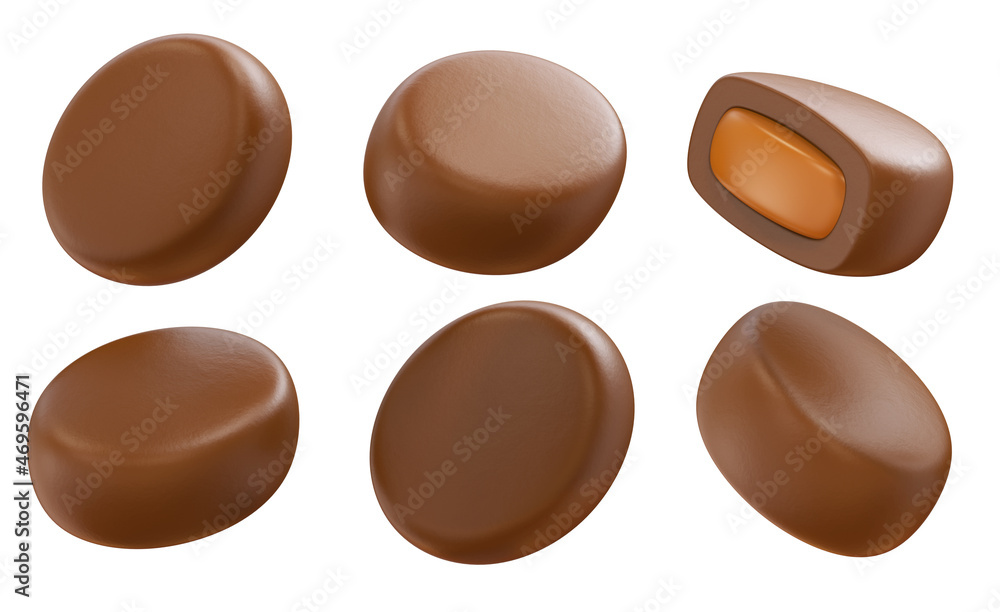 Chocolate pieces with caramel filling. 3d illustration. Chocolate pieces with caramel filling. 3d illustration.
