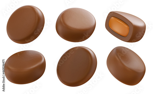 Chocolate pieces with caramel filling. 3d illustration.