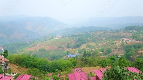 Panoramic landscape from Mae Salong Chinese Yunnan tea village, Thailand photo