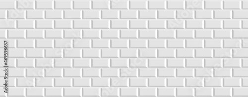 White colored brick ceramic tiles. Modern seamless pattern, brick effect metro ceramic tiles.