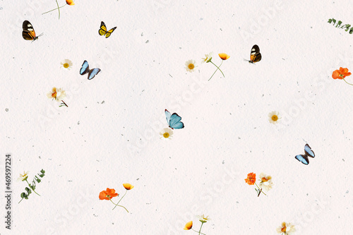 Butterflies Floral background paper texture. 