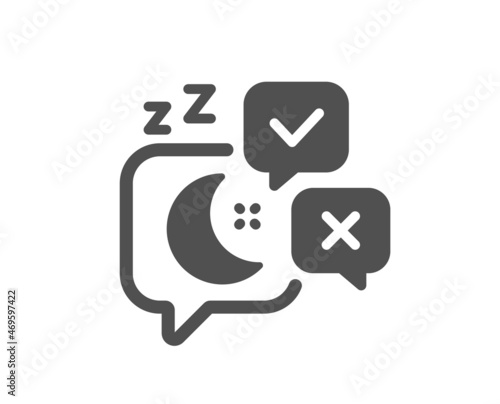 Sleep quality icon. Night rest sign. Chat bubble with moon symbol. Classic flat style. Quality design element. Simple sleep icon. Vector