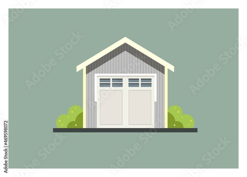 Closed wooden garage simple flat illustration
 photo