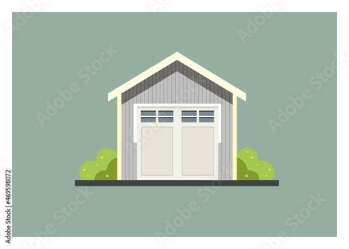 Closed wooden garage simple flat illustration
