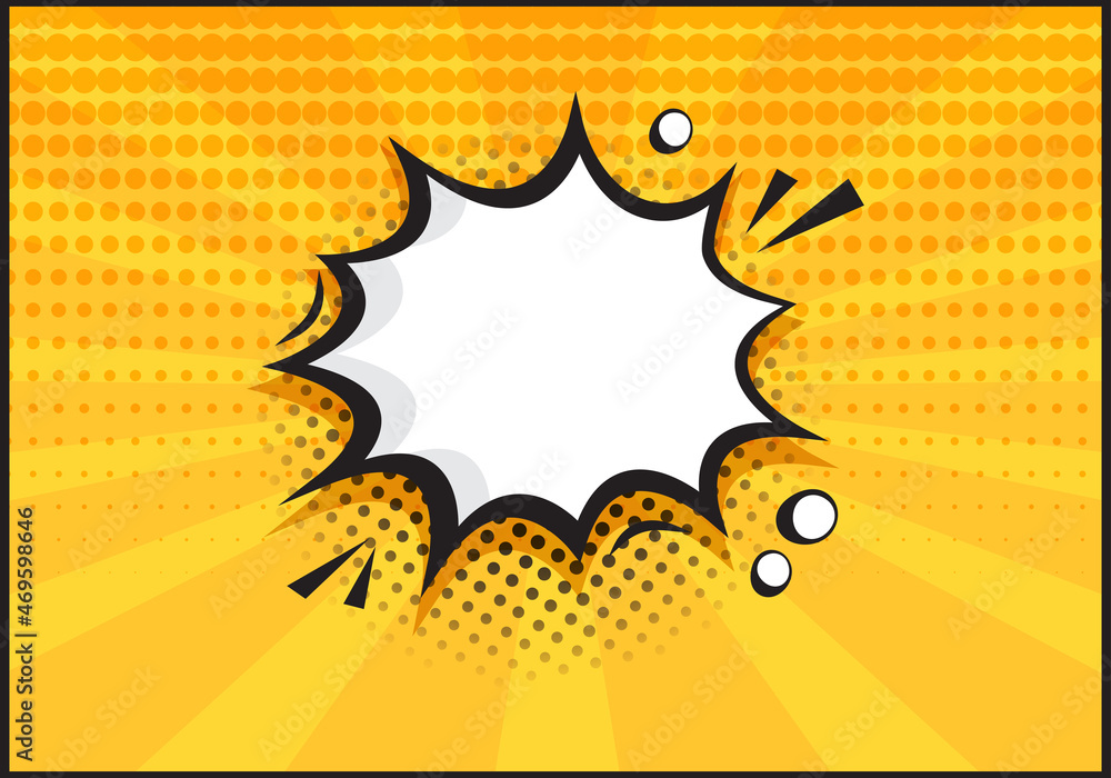 Comic speech bubble vector chat, retro cloud icon, white empty balloon on yellow backgrond in pop art style. Cartoon message illustration Comic speech bubble vector chat, retro cloud icon, white empty balloon on yellow backgrond in pop art style. Cartoon message illustration