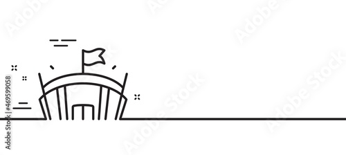 Sports stadium line icon. Arena with flag sign. Sport complex symbol. Minimal line illustration background. Arena line icon pattern banner. White web template concept. Vector