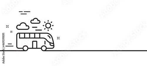 Bus travel line icon. Trip transport sign. Holidays vehicle symbol. Minimal line illustration background. Bus travel line icon pattern banner. White web template concept. Vector