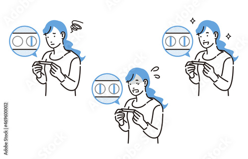 妊娠検査薬を持つ女性セット