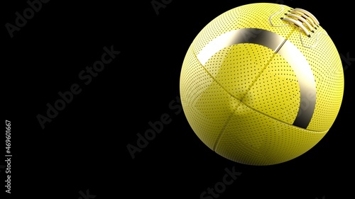 Yellow-Gold American football standard ball under black background. 3D illustration. 3D high quality rendering. 3D CG. © DRN Studio