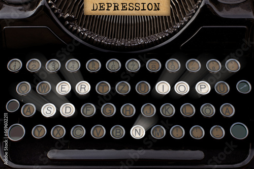 Text about depression, mental problems. Antique typewriter Concepts of handwritten stories. Theme of nostalgia.