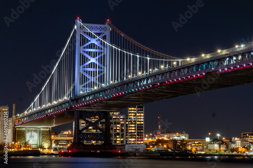 Delaware River, Philadelphia, and the Benjamin Franklin Bridge at Night 