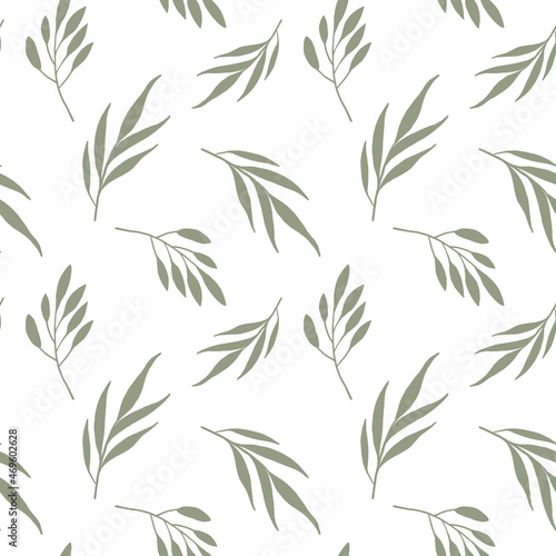 Green floral line art seamless pattern. Trendy nordic style. Perfect for fabric, textile, wrapping paper, scrapbook paper, packaging paper