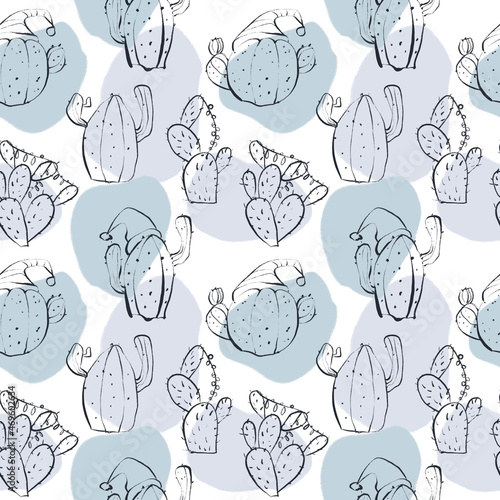 Christmas and Happy New Year seamless pattern with Christmas potted castus. Trendy nordic style. Perfect for fabric, textile, wrapping paper, scrapbook paper, packaging paper