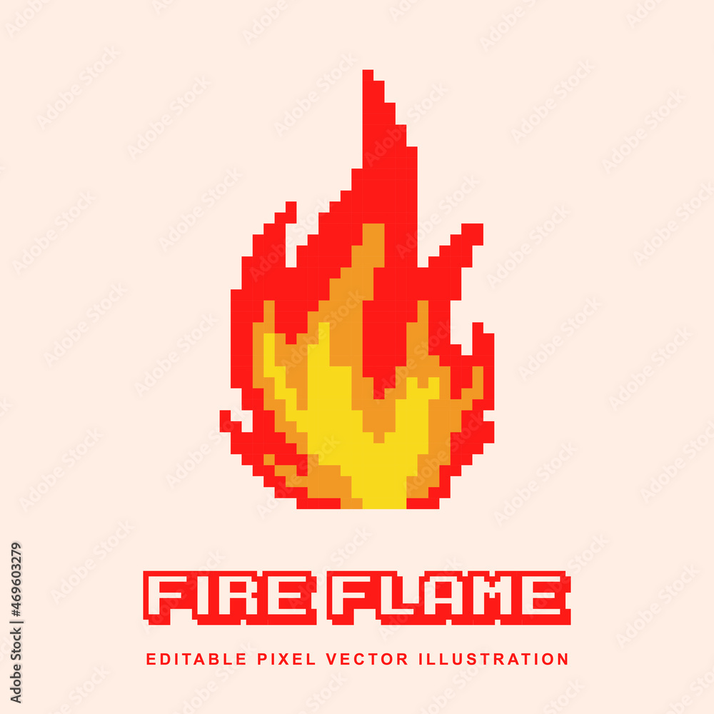 Pixel fire flame creative design icon vector illustration for video ...
