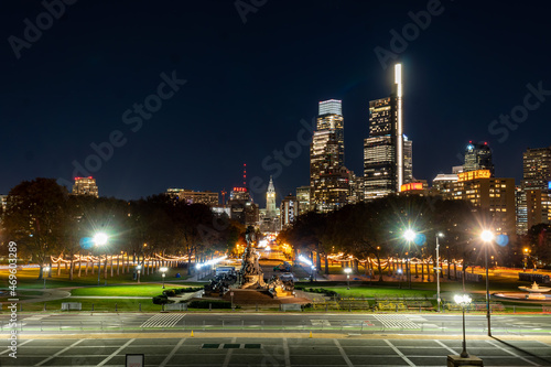 Nighttime Shot of Downtown Philadelphia and the Back of the Statue of George Washington on a Horse © RebeccaDunnLevert