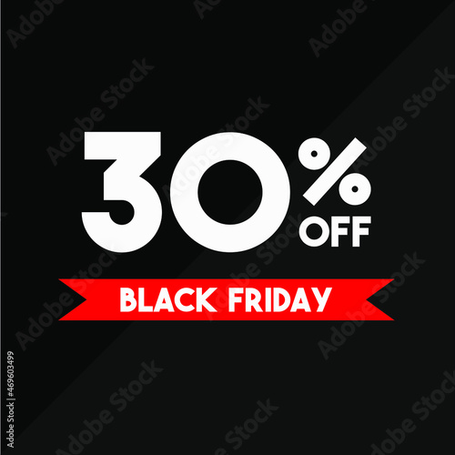 30% off black friday white and red in a black background sale ticket