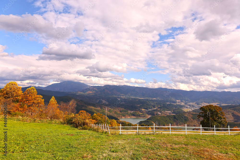 秋の牧場の風景