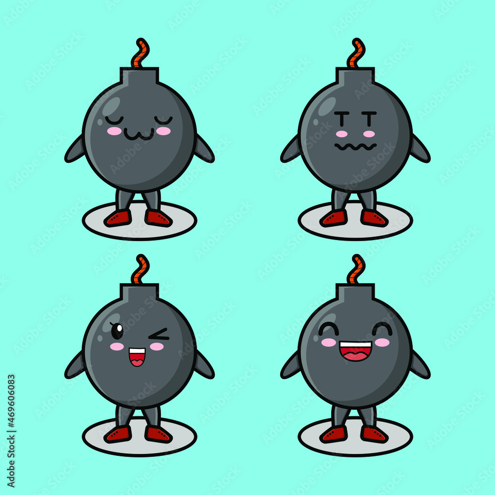 Cute bomb mascot design set vector image