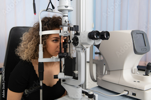 Young Woman Is Checking the Eye Vision