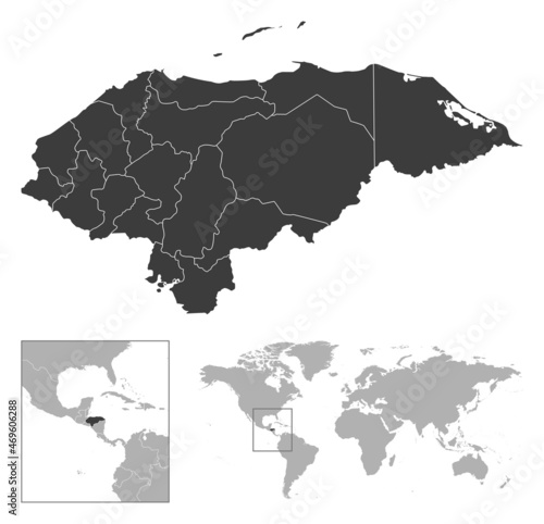 Honduras - detailed country outline and location on world map.