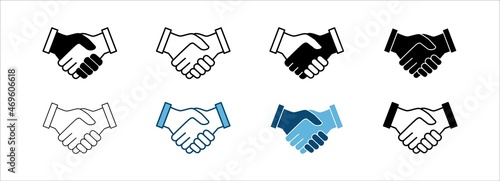 Handshake icon set. Business agreement vector icons. Symbol of job deal, mutual relationship, cooperation, partnership, greeting, welcome and friendly. simple illustration.