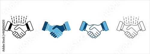 Handshake icon set. Business agreement vector icons. Symbol of job deal, mutual relationship, cooperation, partnership, greeting, welcome and friendly. Graphic design of handshake in different style.