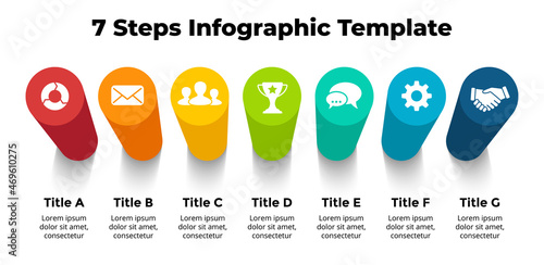 3D Vector Perspective Infographic. Presentation business slide template. 7 step options. Timeline chart concept.