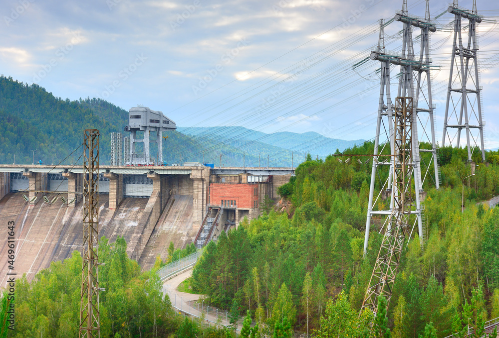 The dam of the Krasnoyarsk hydroelectric power station The dam of the Krasnoyarsk hydroelectric power station