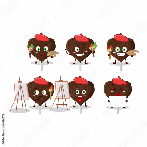 Artistic Artist of love cookies chocolate candy cartoon character painting with a brush