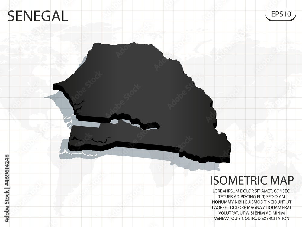 3d Map Black Of Senegal On World Map Background Vector Modern