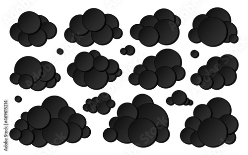 Cloud paper cut black flat set. 3D bubble weather overcast infoboard advertising postcard blank banner cloudy storage. Sticker sale promotion info discount label icon meteorology cartoon isolated photo