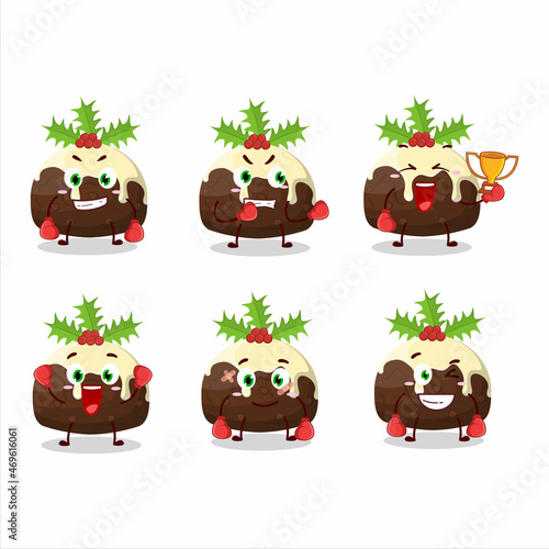 A sporty pudding cake christmas boxing athlete cartoon mascot design