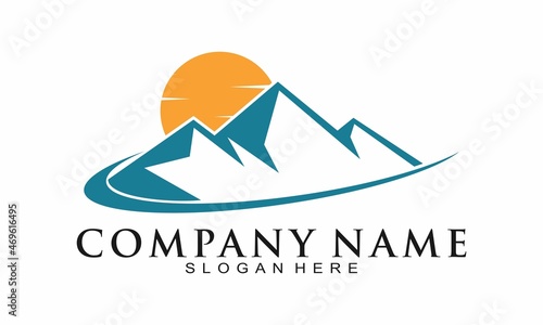 Mountain and sun vector logo