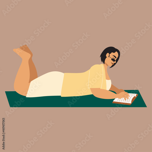 Illustration of woman reading book on floor