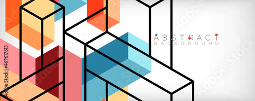 Abstract background. 3d cubes, cubic elements and blocks. Techno or business concept for wallpaper, banner, background, landing page