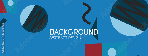 Abstract background. Blocks, lines, triangles, circles composition. Techno or business concept for wallpaper, banner, background, landing page