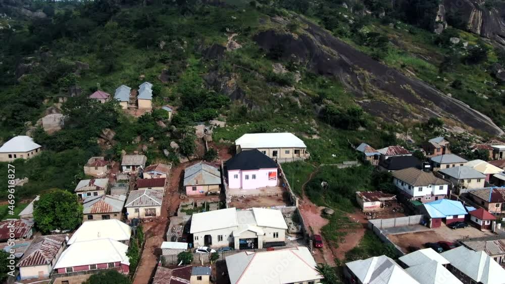 The suburb of Dutse Alhaji in Abuja, Nigeria in West Africa - aerial flyover push in view The suburb of Dutse Alhaji in Abuja, Nigeria in West Africa - aerial flyover push in view