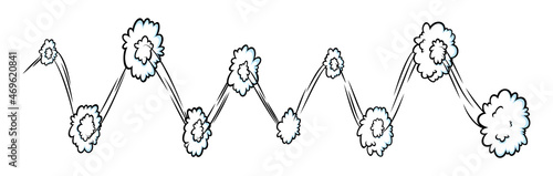 Comic speed effect with clouds. Comic clouds with motion trail lines. Vector illustration isolated in white background
