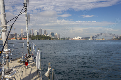 Approaching Sydney Harbor in Australia on a sailboat. photo